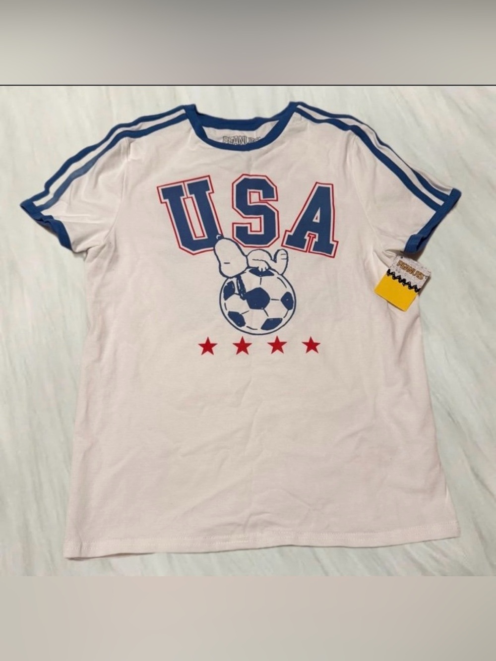 Peanuts White, Blue & Red USA Soccer Graphic Tee